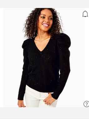 Lilly Pulitzer Navita Seqiun V Neck Sweater Metallic Black Size L/XL
